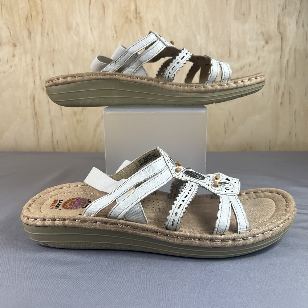 Earth Spirit Gelron Women's Size 11 White Leather Strappy Beaded Sandals